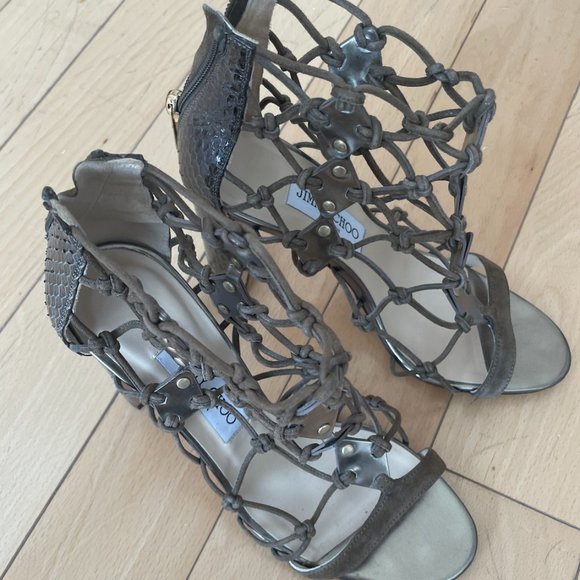 JIMMY CHOO 38 Tickle 100 Leather Snakeskin Heels - Picture 1 of 1